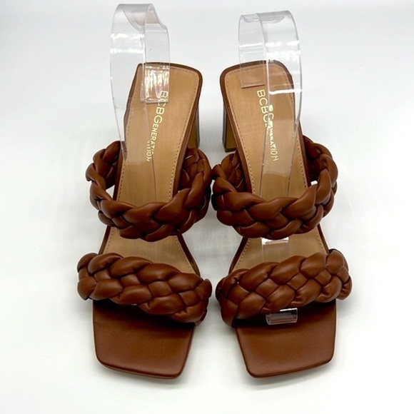 BCBGENERATION- Brown Braided Sounder Square Slip On Open Toe Sandals Size 8.5 - Picture 2 of 14